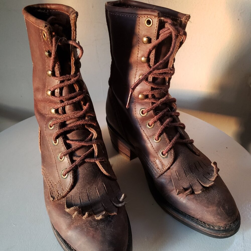 Vintage Durango brown oiled leather roper boots / booties, size 6.5 - 7